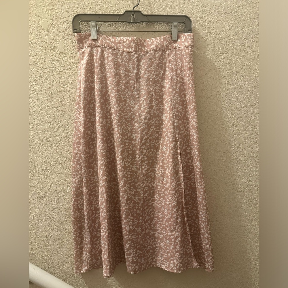 pink floral midi skirt